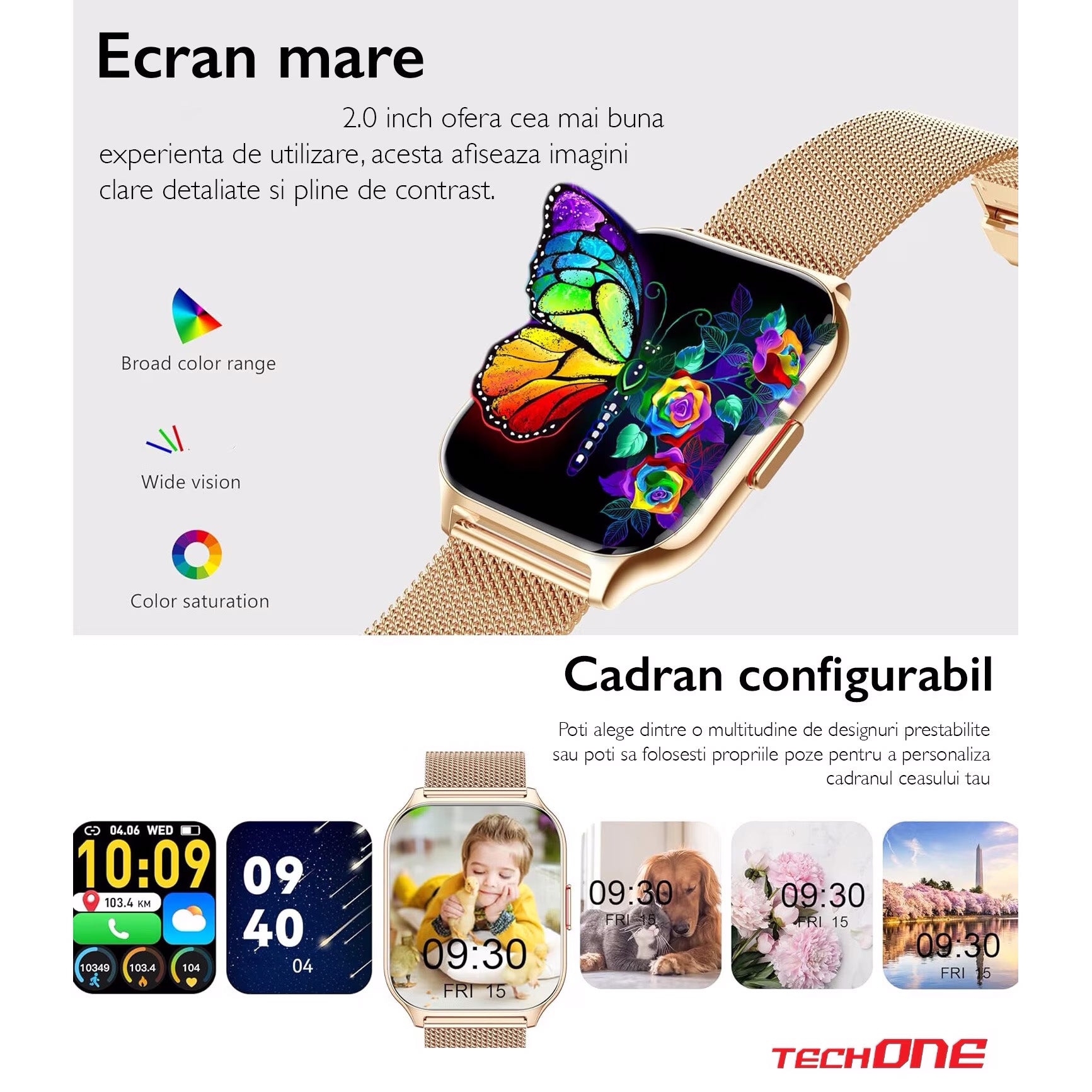 Ceas Smartwatch TechONE Wand Pro, Gold Ceas Smartwatch TechONE Wand Pro, Gold
